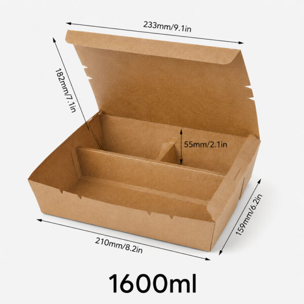 Kraft Paper Food Box with Divider and Hinged Lid Kraft Paper Food Box with Divider and Hinged Lid