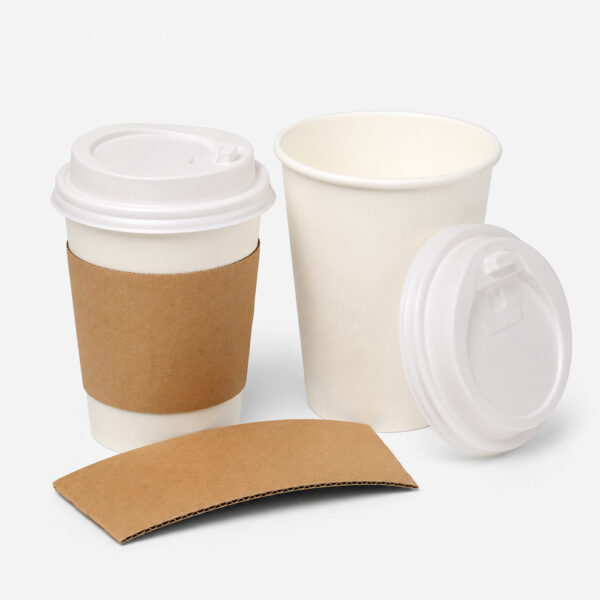 Kraft Paper Hot Cups with Lids and Sleeves for Coffee Kraft Paper Hot Cups with Lids and Sleeves for Coffee