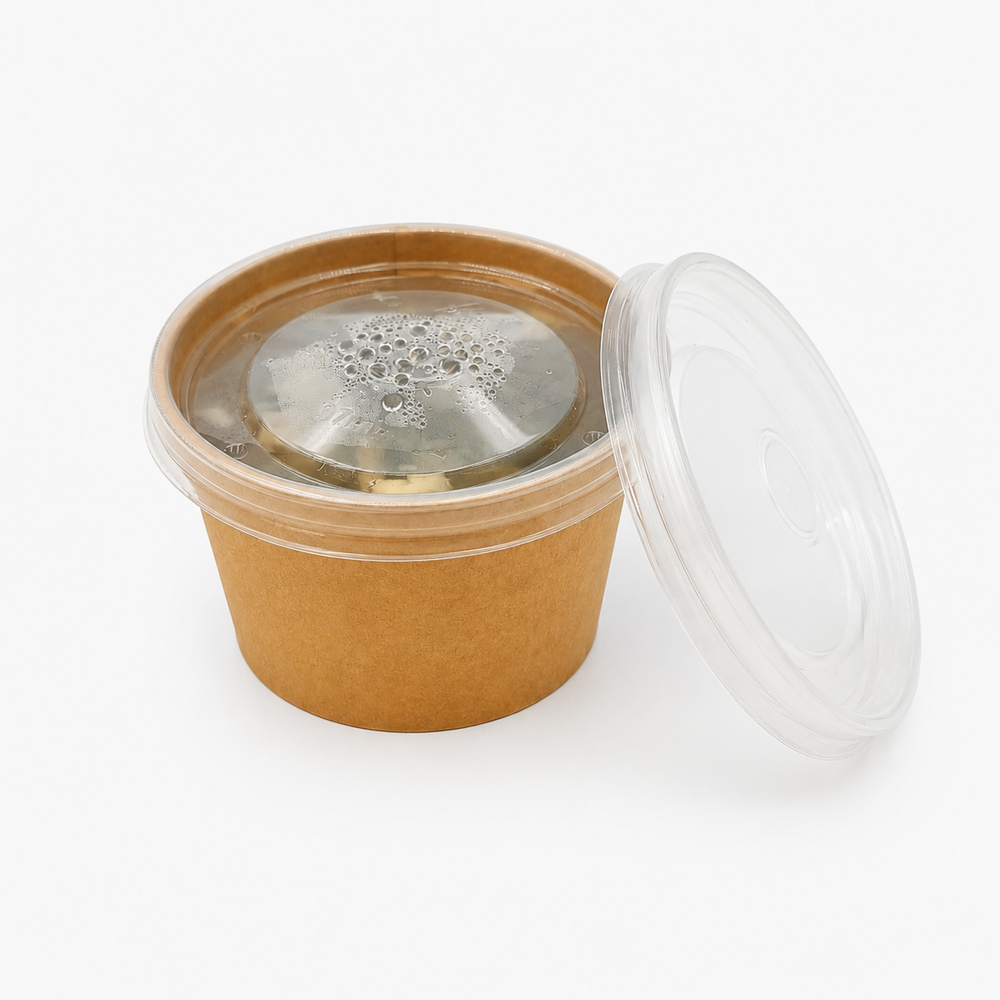 Kraft Paper Soup Bowl with Clear Lid for Takeout