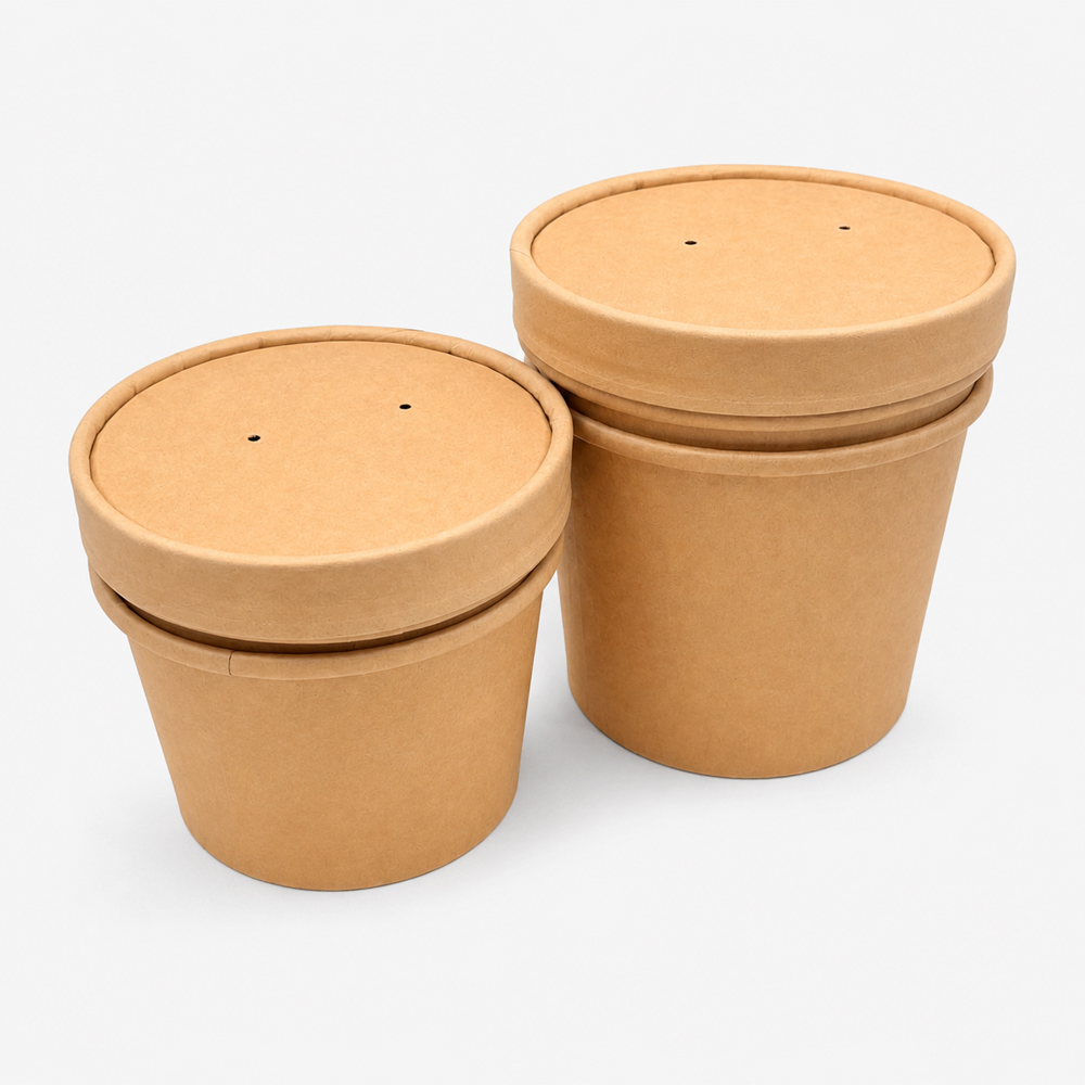 Kraft Paper Soup Bowl with Lid for Takeaway Meals