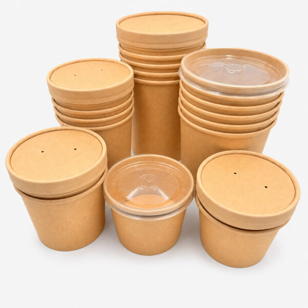Kraft Paper Soup Bowl with Lid for Takeaway Meals Kraft Paper Soup Bowl with Lid for Takeaway Meals