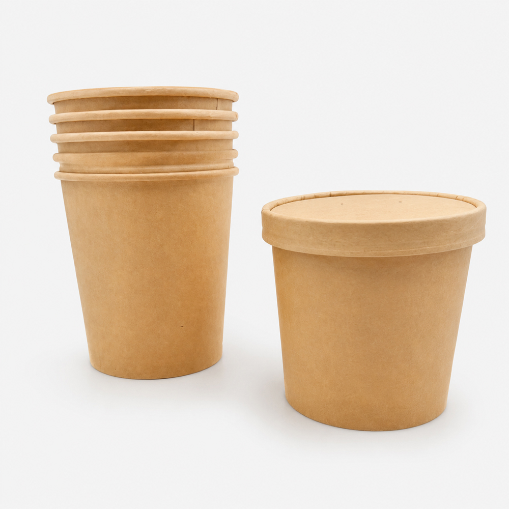Kraft Paper Soup Bowl with Vented Lid for Takeaway Meals