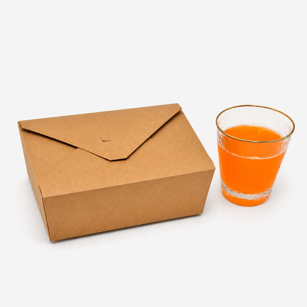 Kraft Paper Takeout Box with Fold Lid for Foodservice