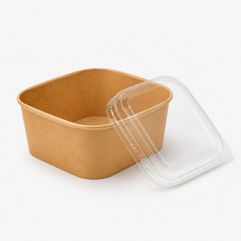 Kraft Rectangular Meal Bowl with Transparent Lid
