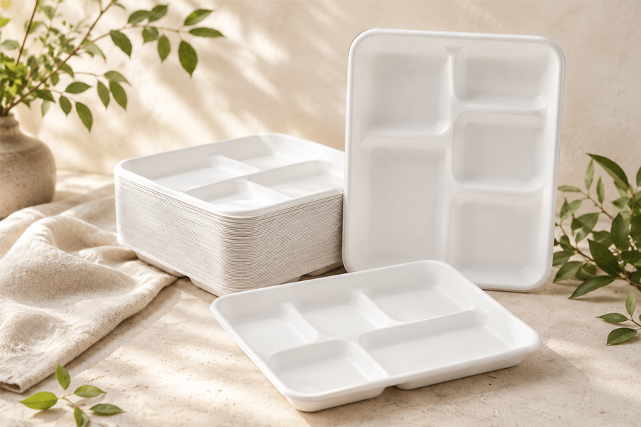Molded pulp meal tray with multiple food sections