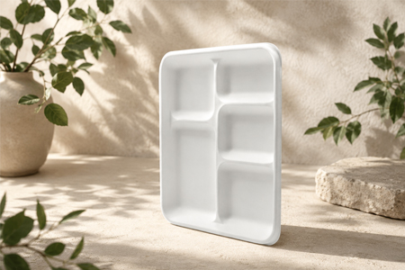 Molded pulp meal tray with multiple food sections