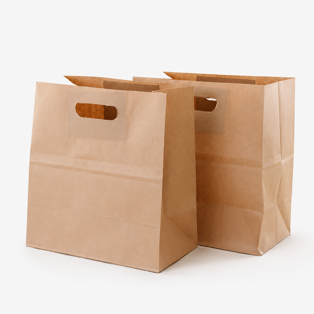 Natural Kraft Paper Takeout Carry Bag with Die Cut Handle