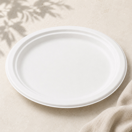 Natural molded fiber plates for hot meals, snacks, and catering service