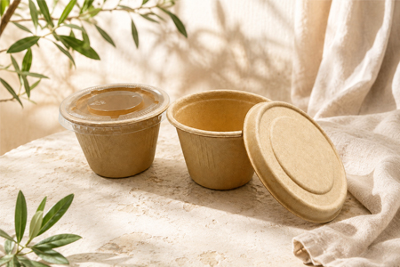 Natural sugarcane fiber sauce cups for catering and takeaway meals