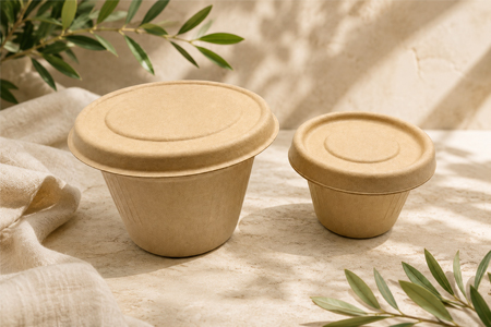 Natural sugarcane fiber sauce cups for catering and takeaway meals