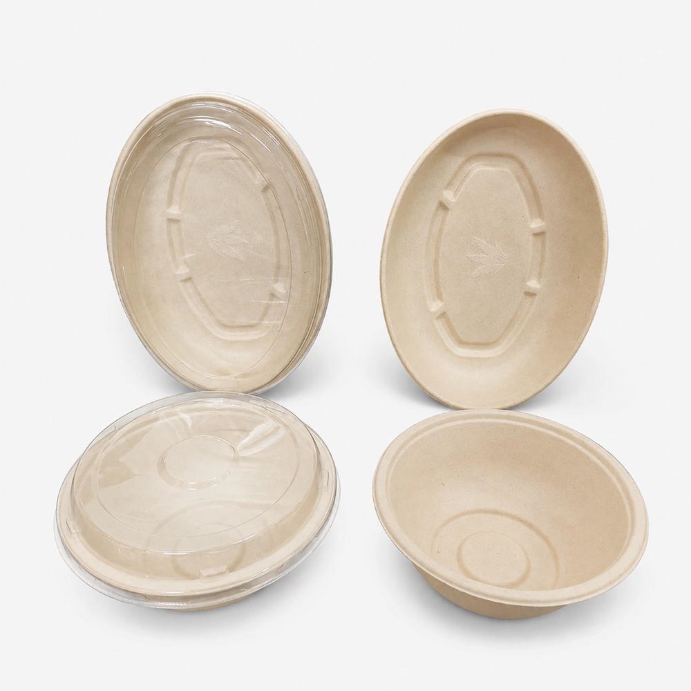 Oval Bagasse-Style Bowl with Clear Fitted Lid