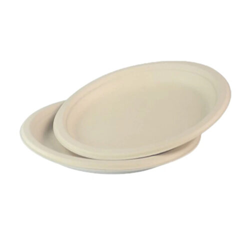 Oval Bagasse-Style Molded Fiber Plate