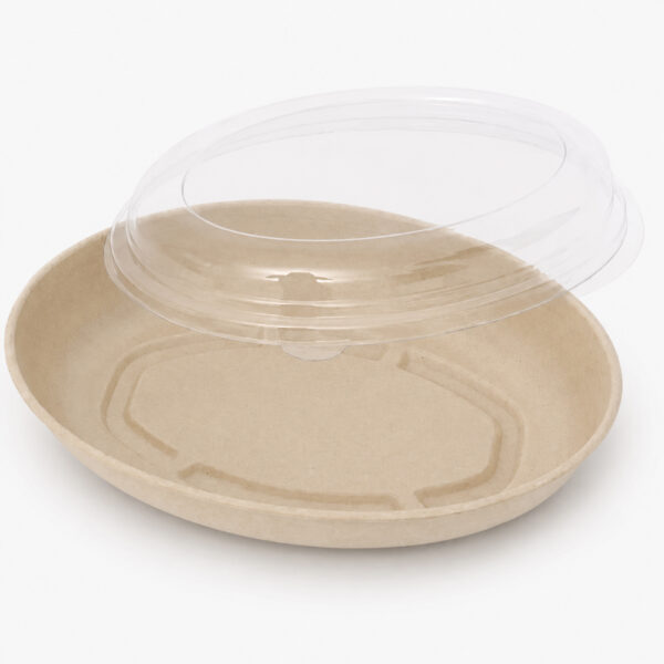 Oval Bagasse-Style Plate with Clear Fitted Lid Oval Bagasse-Style Plate with Clear Fitted Lid