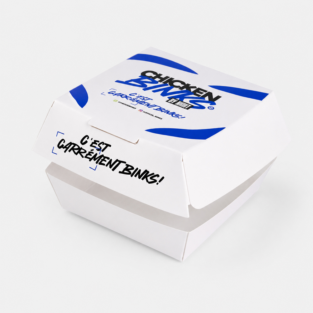 Paper Burger Box with Folded Lid for Takeaway Meals