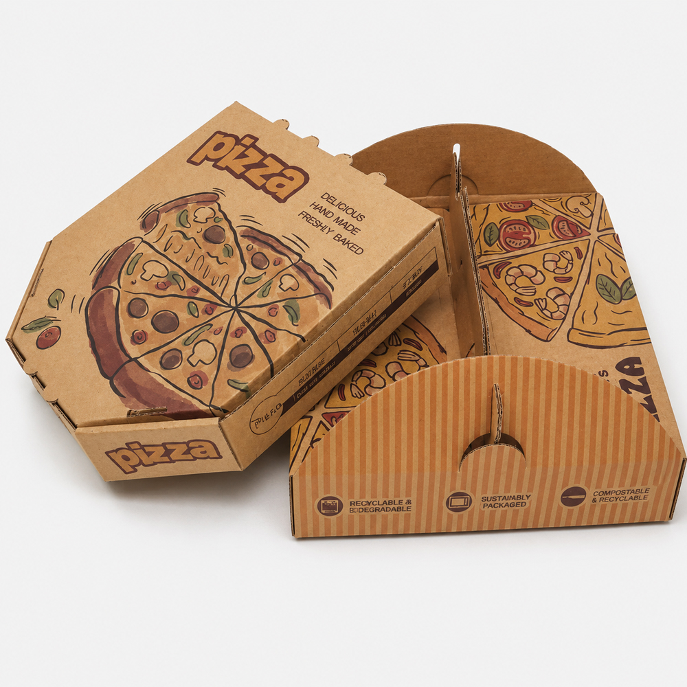 Paper Pizza Box with Kraft-Style Print for Delivery
