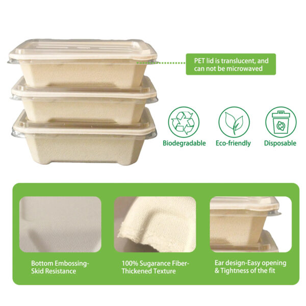 Rectangular Bagasse Food Container with Clear PET Lid Rectangular Bagasse Food Container with Clear PET Lid