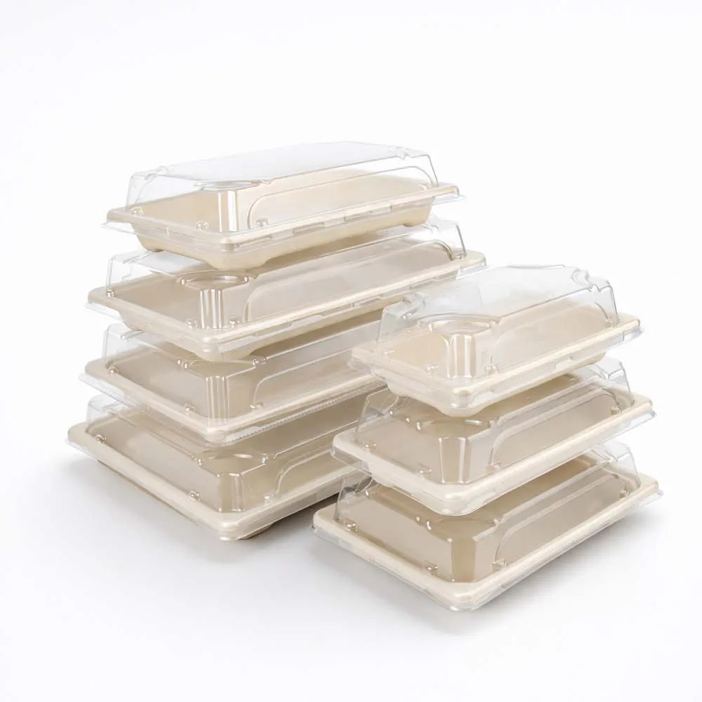 Rectangular Bagasse Tray with Clear Lid for Sushi