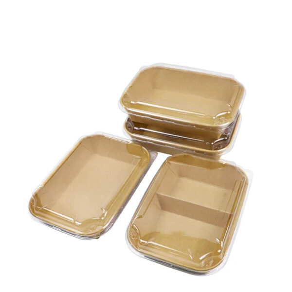 Kraft Rectangular Paper Bowl with Clear Lid Kraft Rectangular Paper Bowl with Clear Lid