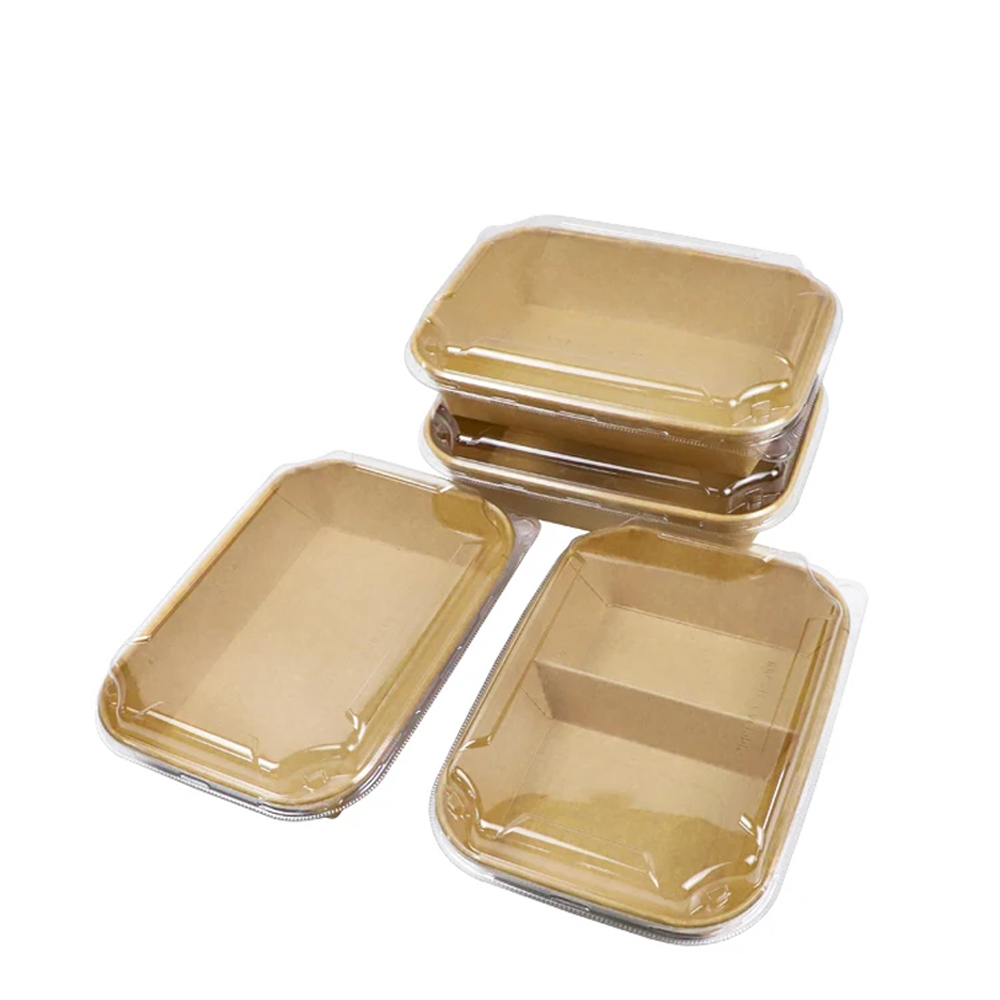Kraft Rectangular Paper Bowl with Clear Lid