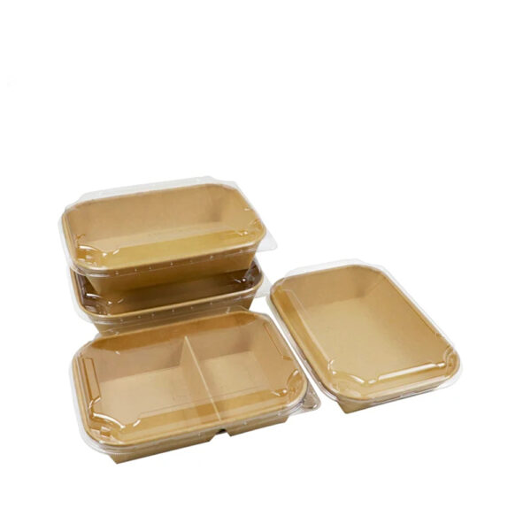 Kraft Rectangular Paper Bowl with Clear Lid Kraft Rectangular Paper Bowl with Clear Lid