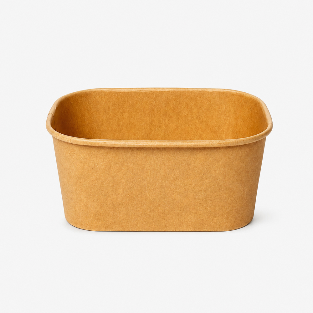 Rectangular Kraft Paper Bowl with Clear Lid