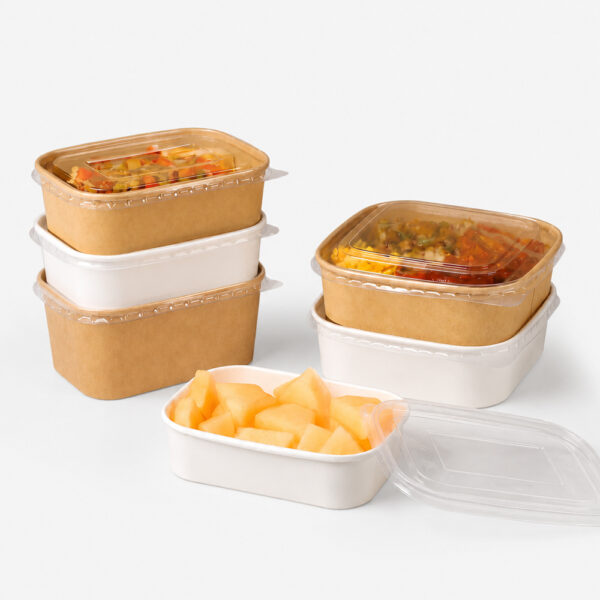 Rectangular Kraft Paper Bowl with Clear Lid