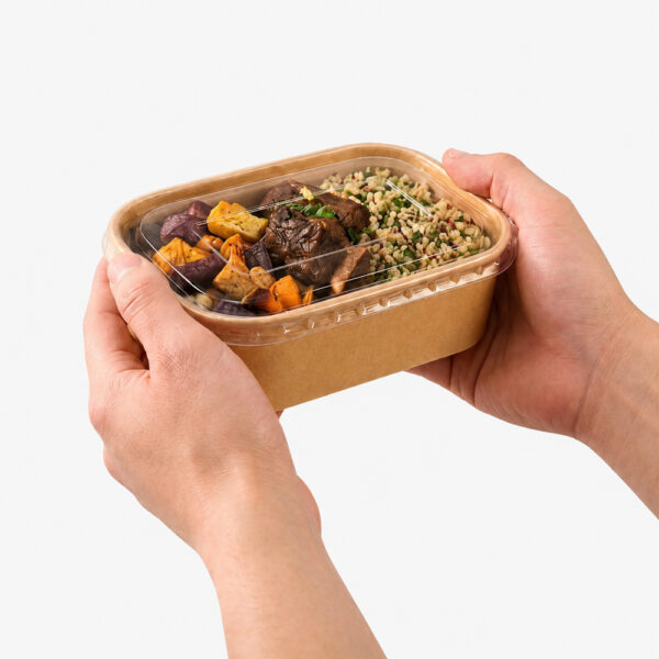 Rectangular Kraft Paper Bowl with Clear Lid