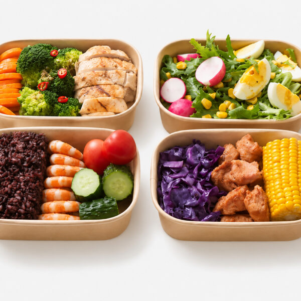 Rectangular Kraft Paper Bowl with Clear Lid
