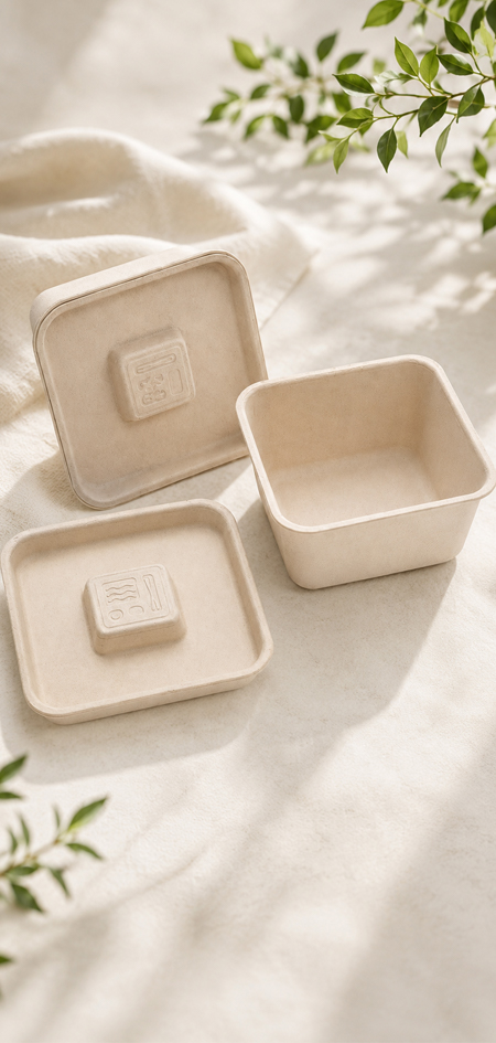 Rectangular bagasse cups for sauce, dip, sampling, and side servings