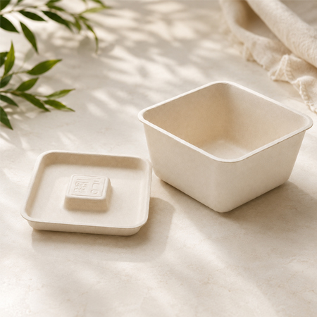 Rectangular bagasse cups for sauce, dip, sampling, and side servings