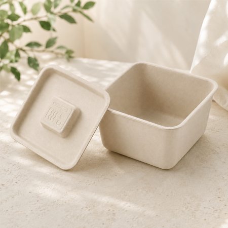 Rectangular bagasse cups for sauce, dip, sampling, and side servings