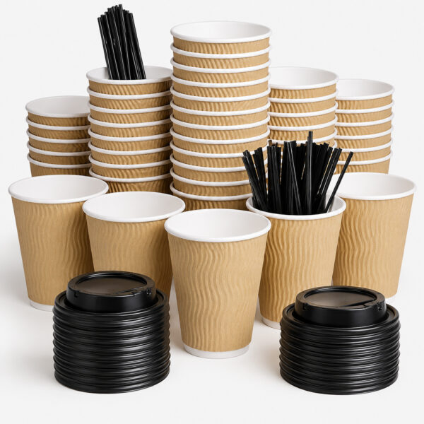 Ripple Wall Kraft Paper Coffee Cups for Takeaway Drinks