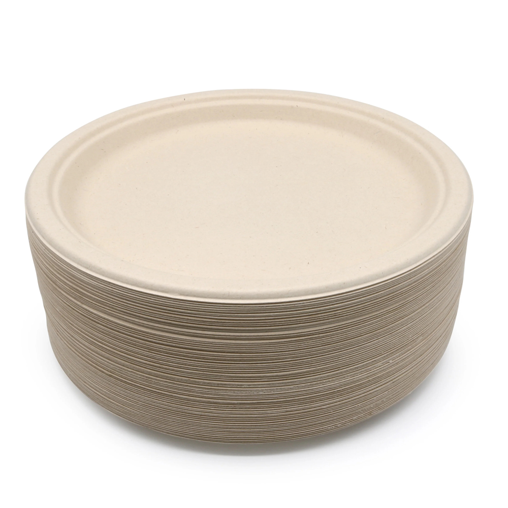 Round Bagasse-Style Molded Fiber Plate for Catering