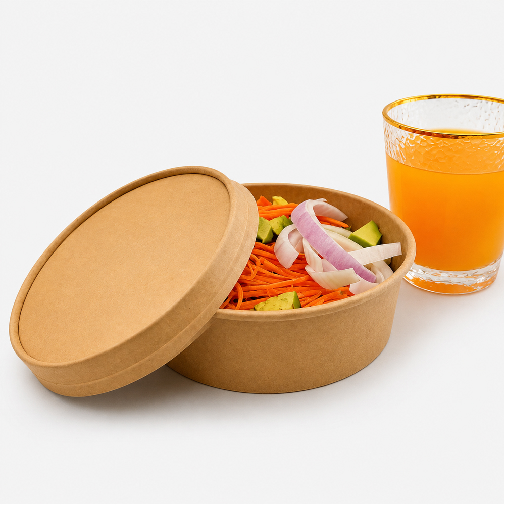 Round Kraft Paper Bowl with Clear or Paper Lid