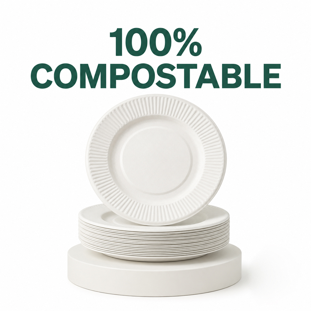 Round Molded Fiber Plates for Buffet Service