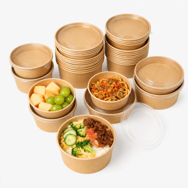 Round Paper Bowls with Clear Lids for Takeaway Meals Round Paper Bowls with Clear Lids for Takeaway Meals