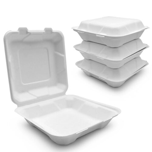 Square Bagasse Clamshell Takeout Box for Food Packaging