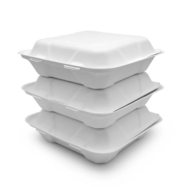 Square Bagasse Clamshell Takeout Box for Food Packaging Square Bagasse Clamshell Takeout Box for Food Packaging