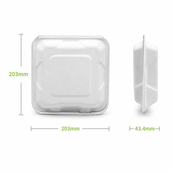 Square Bagasse Clamshell Takeout Box for Food Packaging Square Bagasse Clamshell Takeout Box for Food Packaging