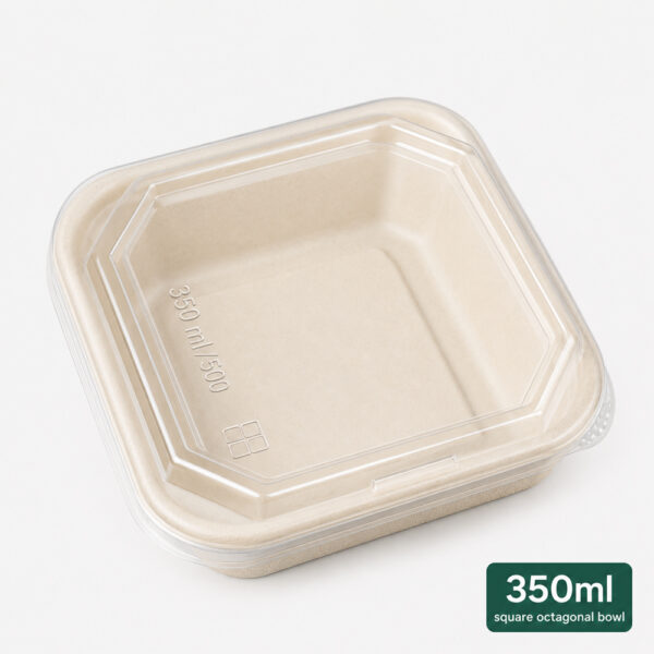 Square Octagonal Bagasse Bowl with Separate Lid Option