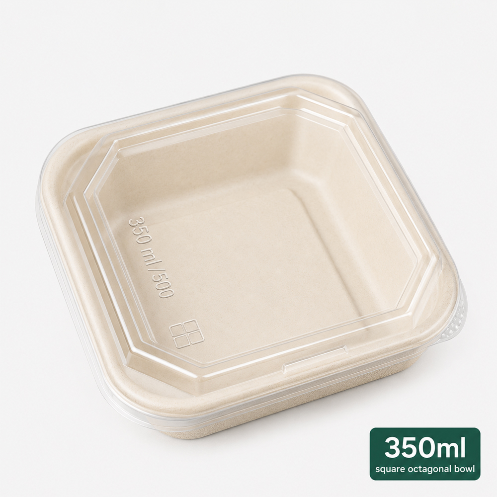 Square Octagonal Bagasse Bowl with Separate Lid Option