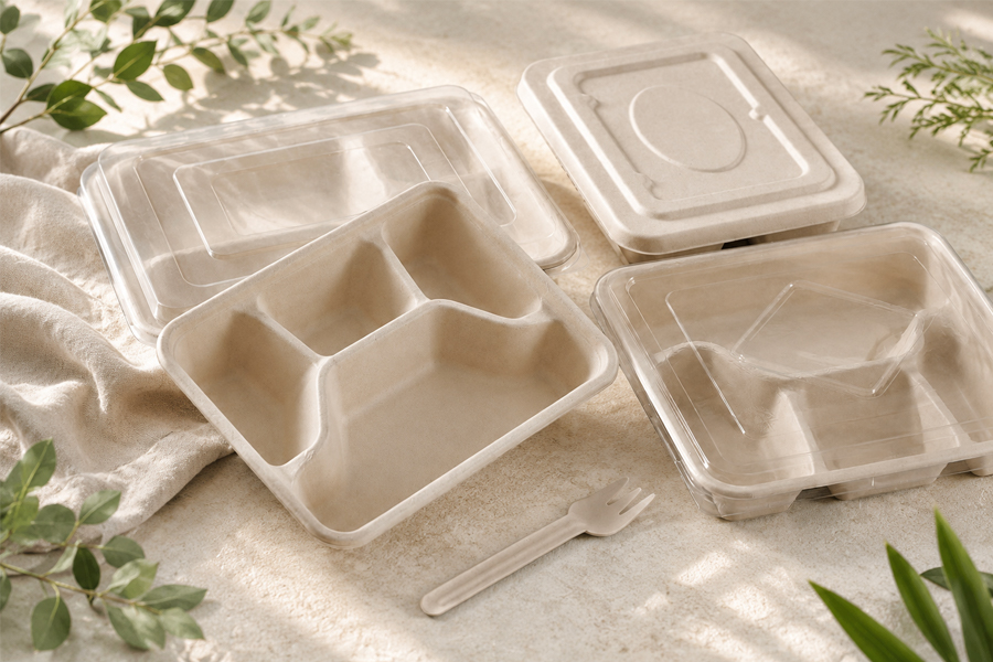 Sugarcane bagasse compartment tray for portion control