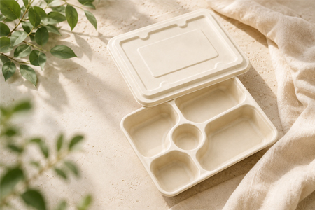Sugarcane bagasse compartment tray for portion control