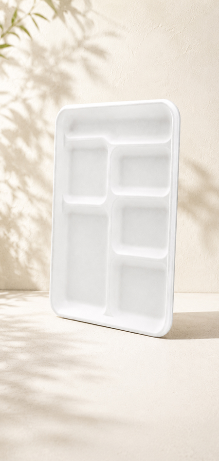 Sugarcane pulp tray for meat and deli display