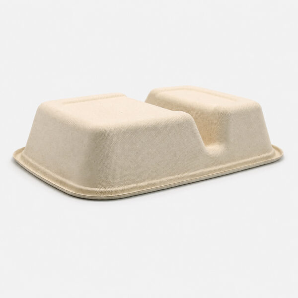 Two-Compartment Bagasse Food Container with Lid Two-Compartment Bagasse Food Container with Lid