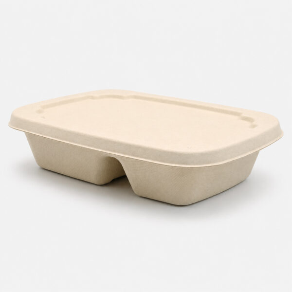 Two-Compartment Bagasse Food Container with Lid Two-Compartment Bagasse Food Container with Lid