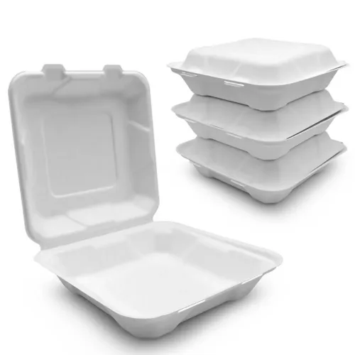 White Molded Fiber Clamshell Food Box for Takeout Meals