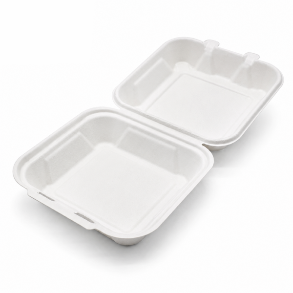 White Molded Fiber Clamshell Food Box for Takeout Meals White Molded Fiber Clamshell Food Box for Takeout Meals