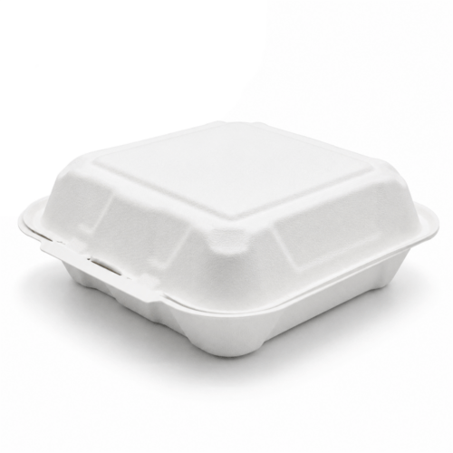 White Molded Fiber Clamshell Food Box for Takeout Meals