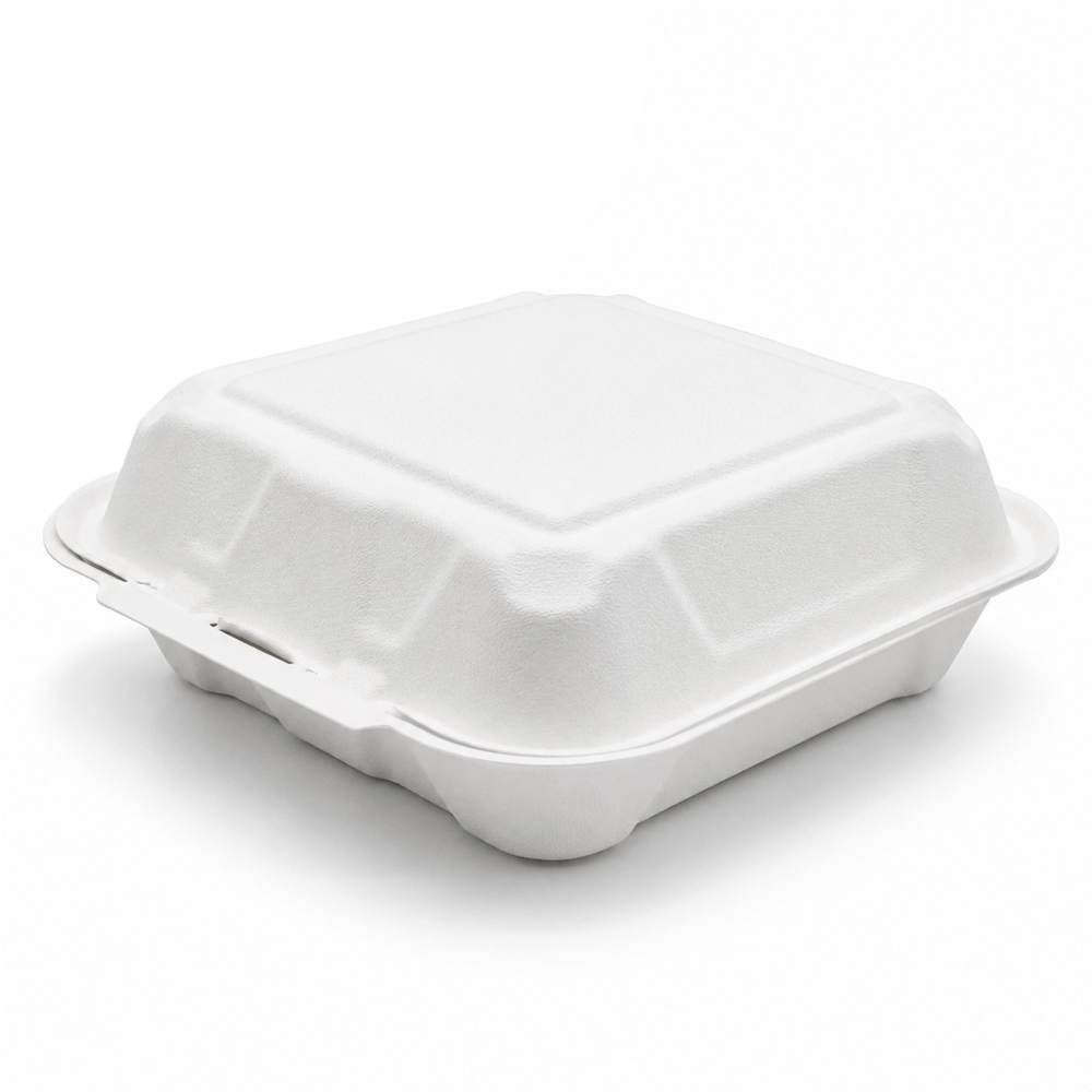 White Molded Fiber Clamshell Food Box for Takeout Meals